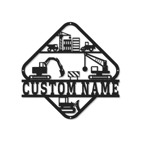 Insegna in metallo personalizzata con luce LED a forma di cantiere, regalo per costruttori, decorazione per ufficio per appassionati di costruzione