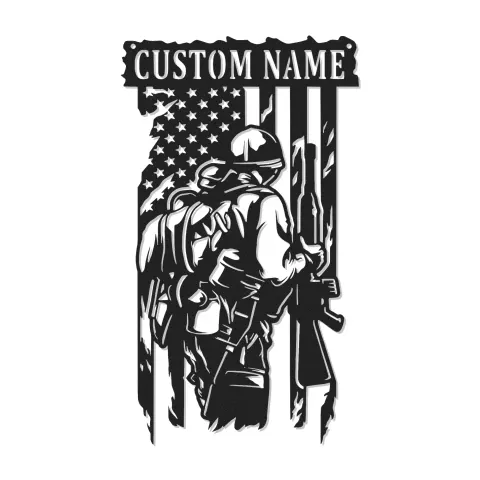Personalized Soldier Metal Sign | Patriotic LED Wall Art | Custom Veteran Name Plaque | US Military Man Cave Decor