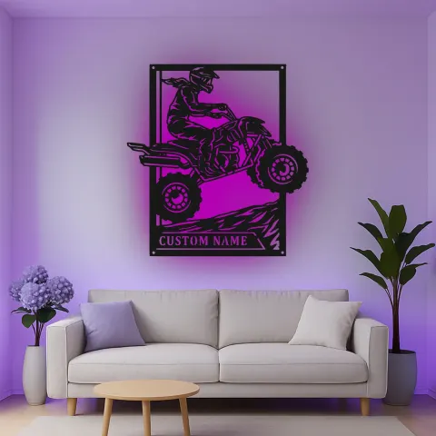Custom ATV Rider Led Light Metal Wall Art Off-Road Enthusiast Gift Garage or Man Cave Decor 1 alternate view