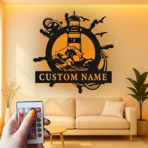 Custom Lighthouse Metal Sign | LED Nautical Wall Art | Personalized Beach House Decor | Sailor Gift & Coastal Home Accent alternate view