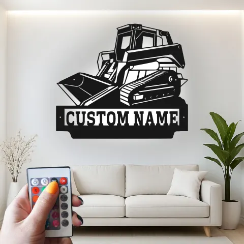 Vue alternative de Décoration murale en métal personnalisée avec rétroéclairage Bulldozer - Cadeau pour passionnés de construction - Décor de garage ou bureau
