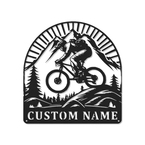 Custom Mountain Biker Metal Wall Art | Personalized Cyclist LED Sign | Outdoor Adventure Decor for Home & Garage | Gift for Him