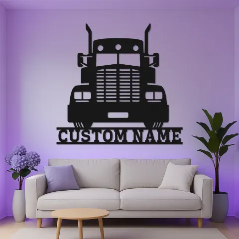 Vista alternativa di Insegna in Metallo per Camion Semirimorchio Personalizzata | Arte da Parete LED per Camionisti | Decorazione Garage Big Rig Regalo per Lui