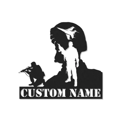 Panneau en Métal Silhouette de Soldat Personnalisé | Décoration Murale Militaire Rétroéclairée | Plaque de Nom de Vétéran Personnalisée | Décoration Patriote de l'Armée