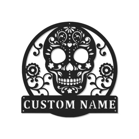 Custom Sugar Skull Metal Sign | Personalized LED Wall Art | Day of the Dead Decor | Gothic Home & Studio Accent Gift