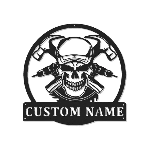 Custom Skull & Hammers LED Sign | Personalized Metal Wall Art for Garage or Workshop | Gift for Dad