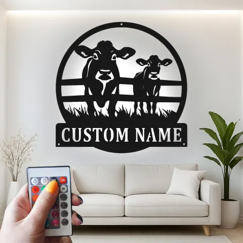Custom Cow and Calf Led Light Metal Wall Art Farmhouse Gift for Farmers Rustic Kitchen or Barn Decor alternate view
