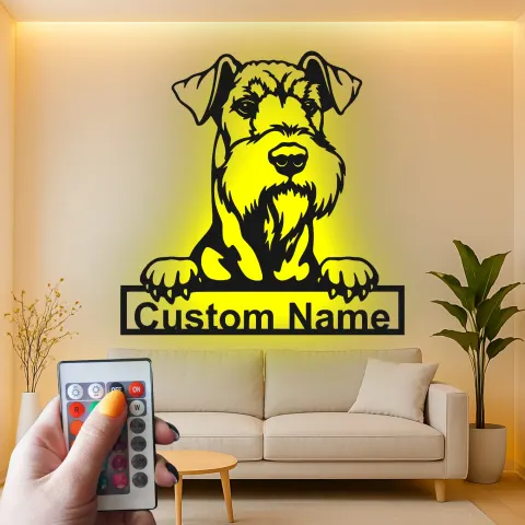 Vue alternative de Décoration Murale en Métal LED Schnauzer Personnalisée | Panneau de Portrait d'Animal | Cadeau Moderne pour Amoureux des Chiens