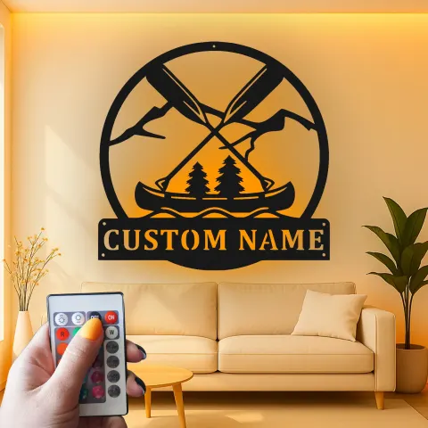 Vista alternativa de Cartel de metal personalizado con luz LED de aventura en canoa, regalo para entusiastas del aire libre, decoración para cabañas