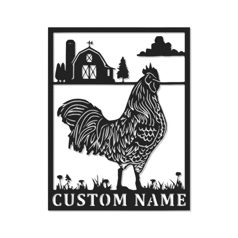 Décoration murale en métal personnalisée avec lumière LED de poulet fermier