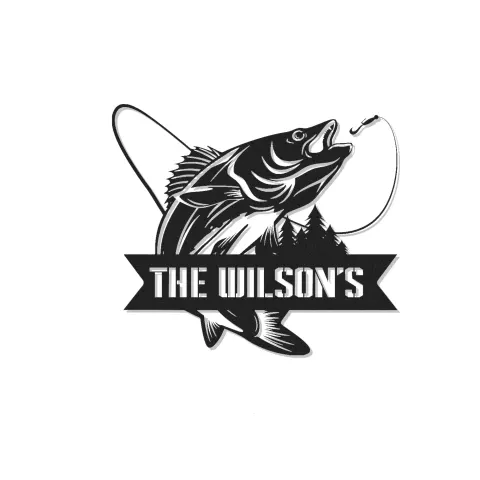 Personalisiertes Angelschild mit LED | Individuelle Metallfischkunst | Dekoration für Ferienhaus & Hütte | Geschenk für Angler mit Familiennamen