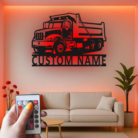 Vue alternative de Décoration murale en métal LED personnalisée en forme de camion benne - Cadeau pour les passionnés de camions, décoration de garage ou de man cave 4