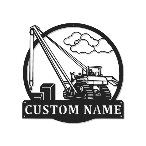 Custom Construction Excavator Led Light Metal Wall Art Personalized Gift for Builders Garage or Workshop Decor