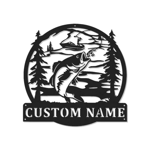 Personalisiertes Metall-Wandkunst für Angler mit LED-Beleuchtung | Individuelles Schild für Fischer | Dekoration für Ferienhaus und Hütte
