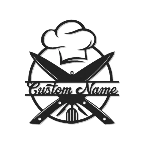 Custom Chef Hat and Utensils Led Light Metal Wall Art Personalized Kitchen Gift for Cooks Culinary Wall Decor