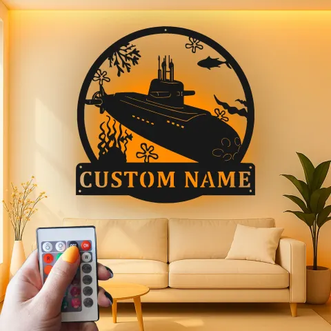 Vue alternative de Décoration murale en métal LED sous-marin | Cadeau personnalisé pour vétéran de la marine | Décor nautique personnalisé pour cave à vin ou bureau