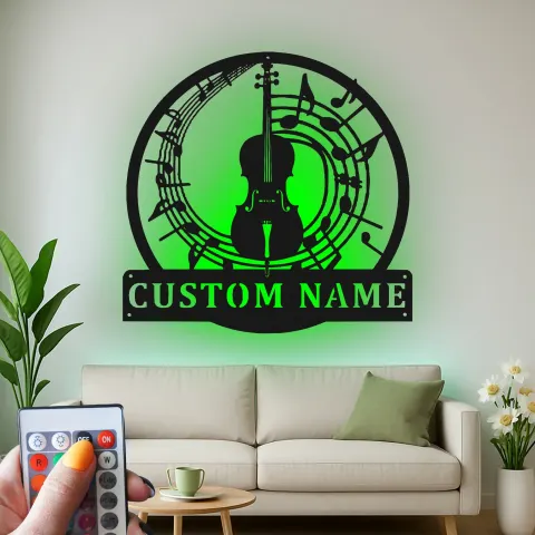 Vue alternative de Décoration murale en métal personnalisée avec violon et notes de musique et rétroéclairage LED