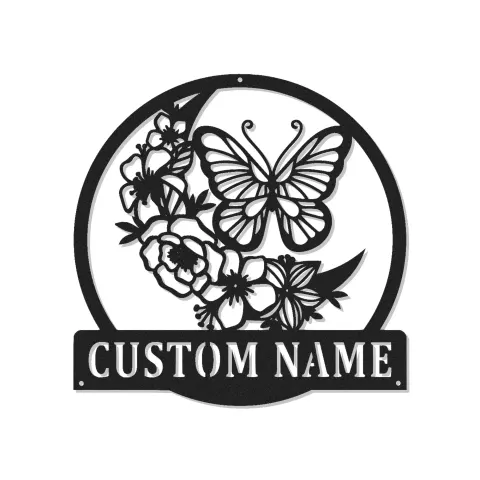 Insegna in metallo personalizzata con farfalla e fiori LED, regalo personalizzato per amanti della natura, decorazione per camera da letto o giardino