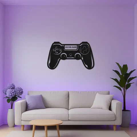 Vue alternative de Panneau LED gamer tag | Décoration murale en métal manette personnalisée | Déco sur mesure pour salle gaming | Cadeau ado