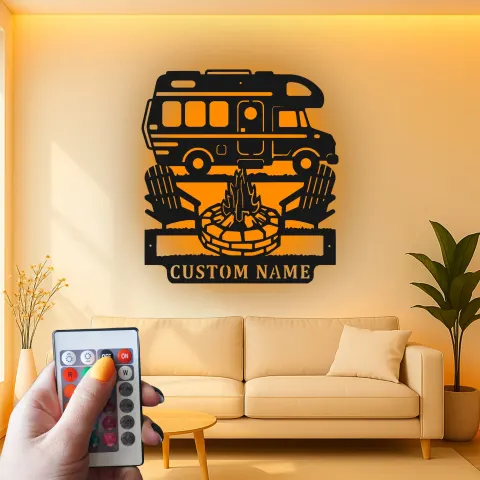 Personalisierte LED-Beleuchtung Metall-Wandkunst für Wohnmobile – Geschenk für Camper und Outdoor-Abenteuer alternative Ansicht
