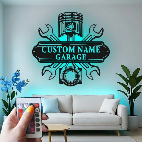 Personalized Garage LED Sign | Custom Metal Wall Art for Mechanics | Car Enthusiast Gift for Dad | Workshop Decor alternate view