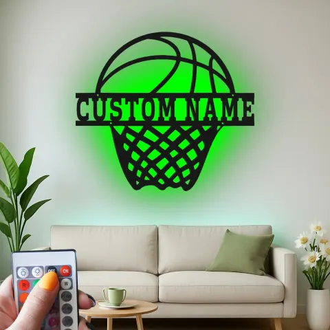 Vue alternative de Décoration murale en métal personnalisée panier de basketball avec rétroéclairage LED cadeau sportif personnalisé pour athlètes décoration de salle de jeu