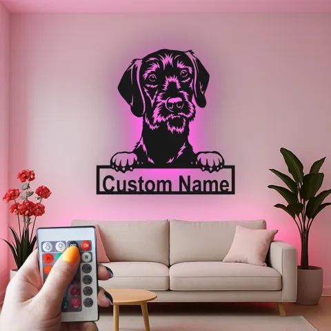 Vista alternativa di Insegna in metallo LED personalizzata per razza di cane - Regalo unico per amanti degli animali - Decorazione per soggiorno o ingresso