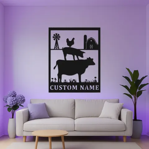 Custom Farm Animals LED Sign | Personalized Metal Wall Art | Rustic Country Decor for Farmer | Barn & Home Accent alternate view