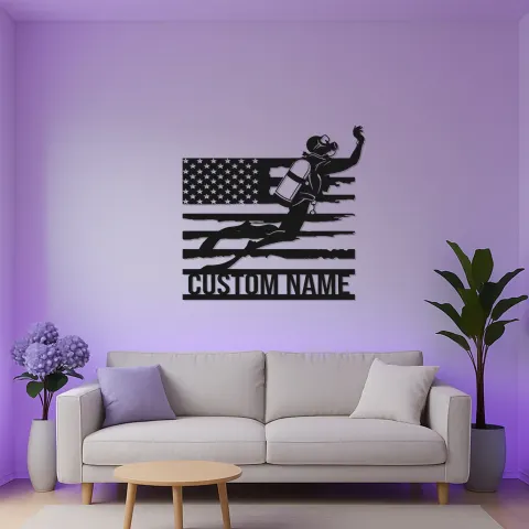 Scuba Diver LED Kunstwerk | Personalisiertes Metallschild | Individuelles Namensschild für Taucher | Nautisches Geschenk alternative Ansicht