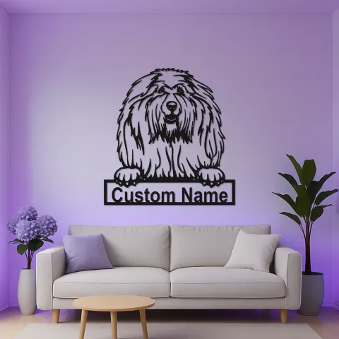 Vista alternativa de Cartel LED de Old English Sheepdog | Decoración mural de metal personalizada | Regalo personalizado para amantes de los perros con nombre