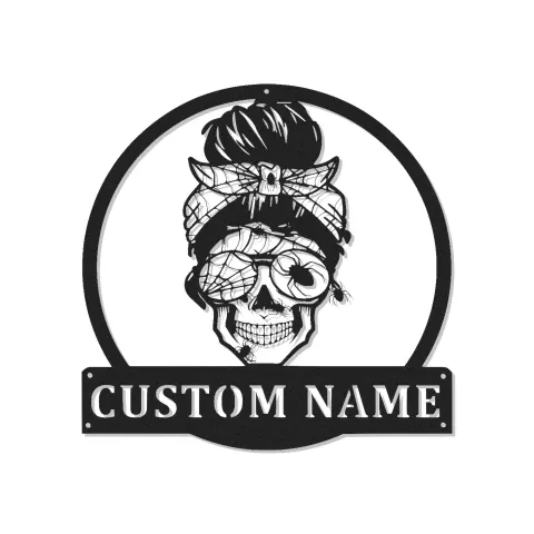 Panneau LED Femme Crâne Personnalisé | Décoration Murale en Métal Gothique Personnalisée | Décor de Nom Rétro pour Elle