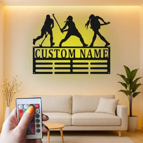 Vista alternativa di Insegna in metallo personalizzata per giocatore di hockey su prato LED - Regalo personalizzato per atleti - Decorazione per sala sportiva