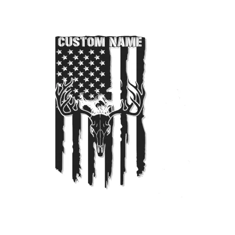 Insegna in metallo personalizzata con teschio di cervo e bandiera americana luce LED regalo unico per cacciatori decorazione rustica per chalet o man cave