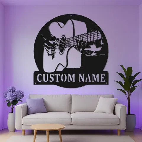 Personalized Guitar Player Metal Wall Art | LED Musician Name Sign for Music Room & Studio | Custom Guitarist Gift alternate view