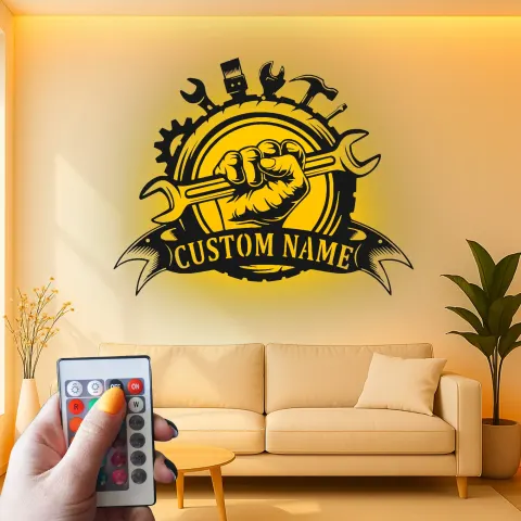 Custom Mechanic Tools Led Light Metal Wall Art Personalized Gift for Him Garage Workshop Decor alternate view