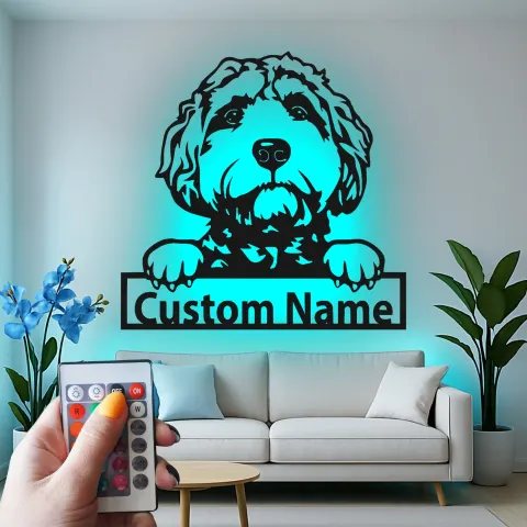Custom Labradoodle Led Light Metal Wall Art Personalized Dog Lover Gift Living Room Pet Decor 1 alternate view