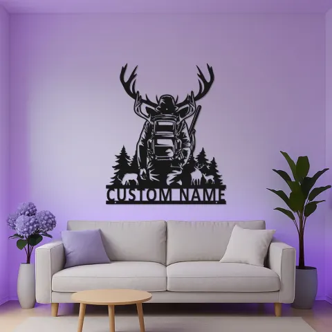 Custom Deer Hunter Metal Sign | LED Light Wall Art | Personalized Cabin Decor | Gift for Outdoorsman | Hunting Man Cave Sign alternate view