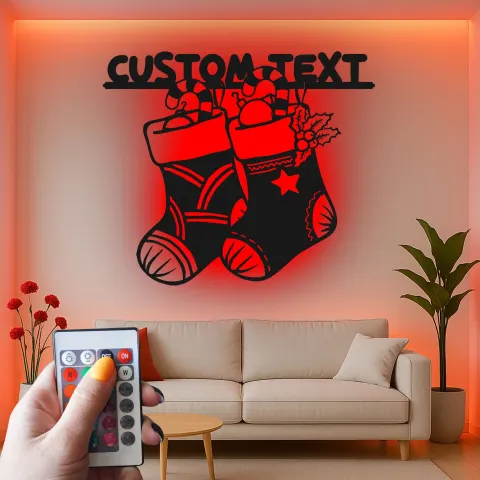Vue alternative de Décoration murale en métal LED personnalisée pour les chaussettes de Noël
