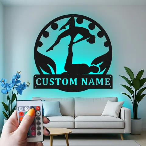 Custom Acro Yoga Couple Led Light Metal Wall Art Unique Gift for Yoga Lovers Bedroom or Studio Decor alternate view