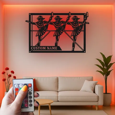 Vista alternativa di Insegna in metallo personalizzata con trio di ballerini retroilluminata regalo per amanti della danza decorazione per studio o camera da letto