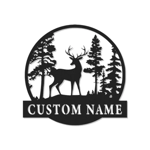 Cartel de metal personalizado con luz LED de ciervo en el bosque, regalo personalizado para amantes de la naturaleza, decoración rústica para sala de estar