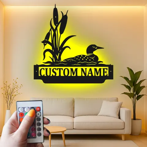 Custom Loon with Cattails Led Light Metal Wall Art Personalized Nature Gift Lake House Decor alternate view