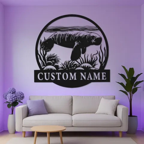 Custom Manatee LED Metal Wall Art | Personalized Nautical Decor | Florida Ocean Lover Gift Sign alternate view