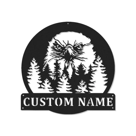 Cartel de metal LED personalizado de águila en el bosque, regalo para amantes de la naturaleza, decoración rústica de cabaña