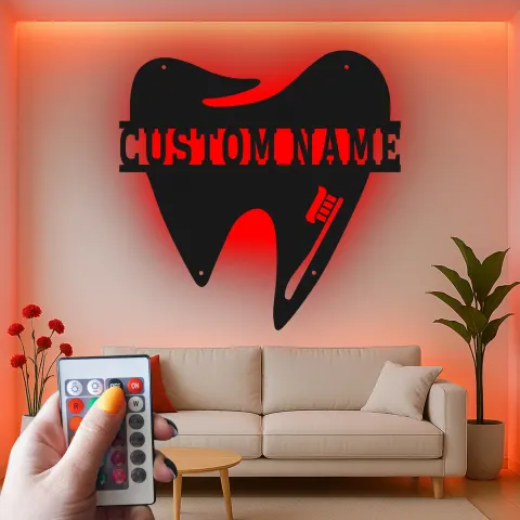 Vista alternativa di Insegna in metallo LED personalizzata a forma di dente decorazione ufficio dentistico regalo insegna per clinica dentale