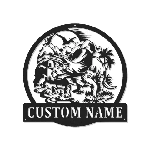 Cartel de metal personalizado con luz LED Triceratops Regalo Personalizado para Niños Decoración de Dormitorio para Amantes de Dinosaurios