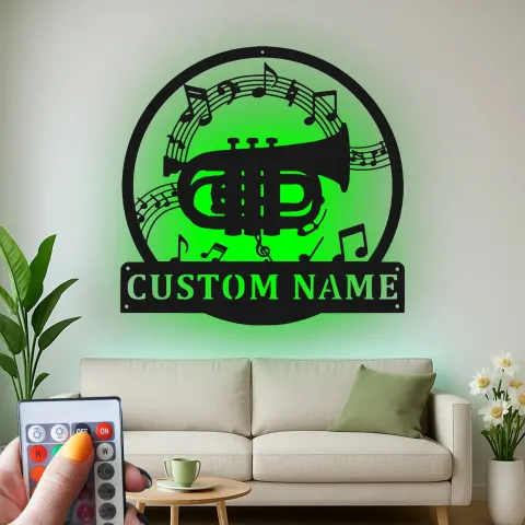 Vista alternativa di Insegna in metallo LED a forma di tromba personalizzata Regalo per musicisti Decorazione per stanze musicali per amanti della musica
