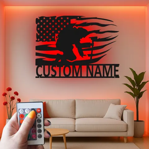 Vista alternativa di Insegna per Vigile del Fuoco Personalizzata | Arte Murale in Metallo LED Personalizzata | Regalo Patriottico per Decorazione Man Cave