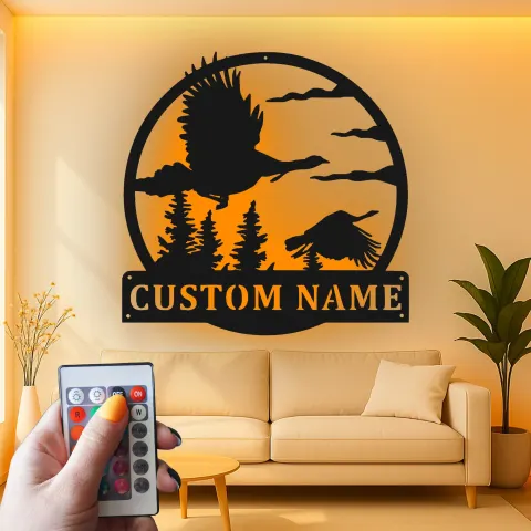 Custom Duck Hunting LED Metal Sign | Personalized Hunter Gift | Rustic Cabin Wall Decor | Man Cave Art alternate view