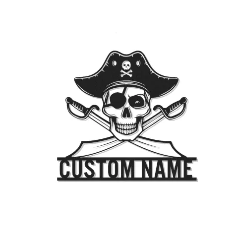 Panneau Métallique LED Crâne de Pirate | Décoration Murale Personnalisée pour Salle de Jeu | Décor Nautique Personnalisé | Épées Croisées Lumineuses
